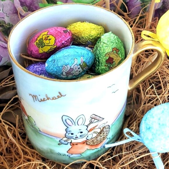 Vintage Easter Hand Painted Porcelain Child's Cup Bunny Gift for Michael - Picture 2 of 11